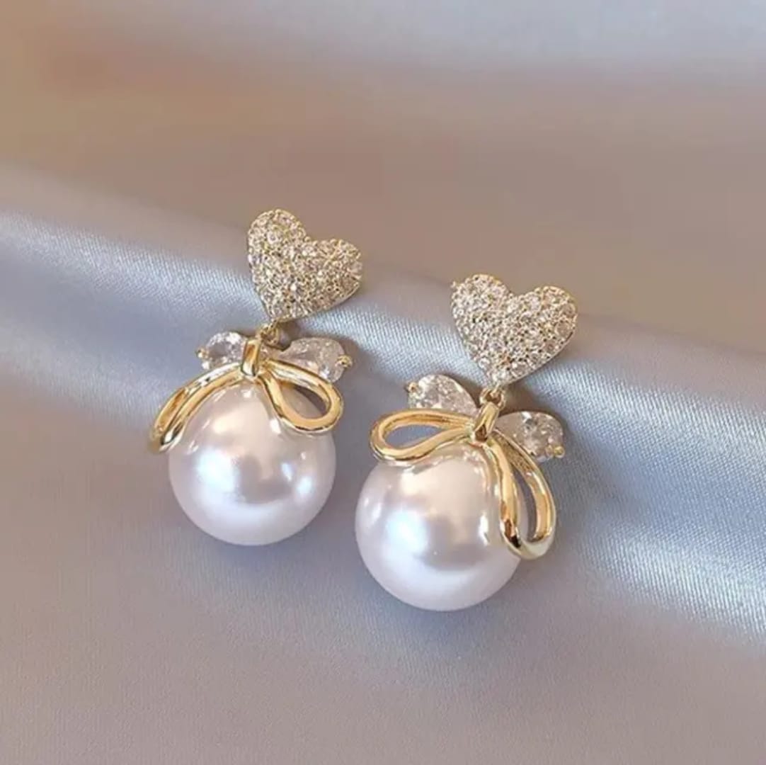 Pearl Bow Drop Earrings