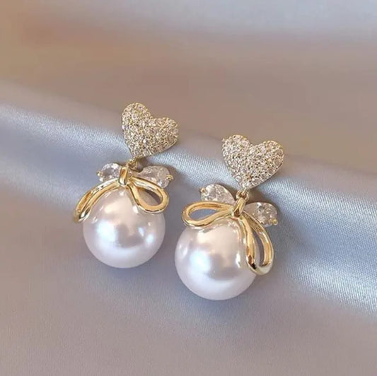 Pearl Bow Drop Earrings