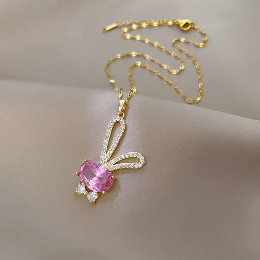 Pink Bunny Pendant Necklace