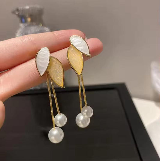 Leaf Pearl Drop Earrings