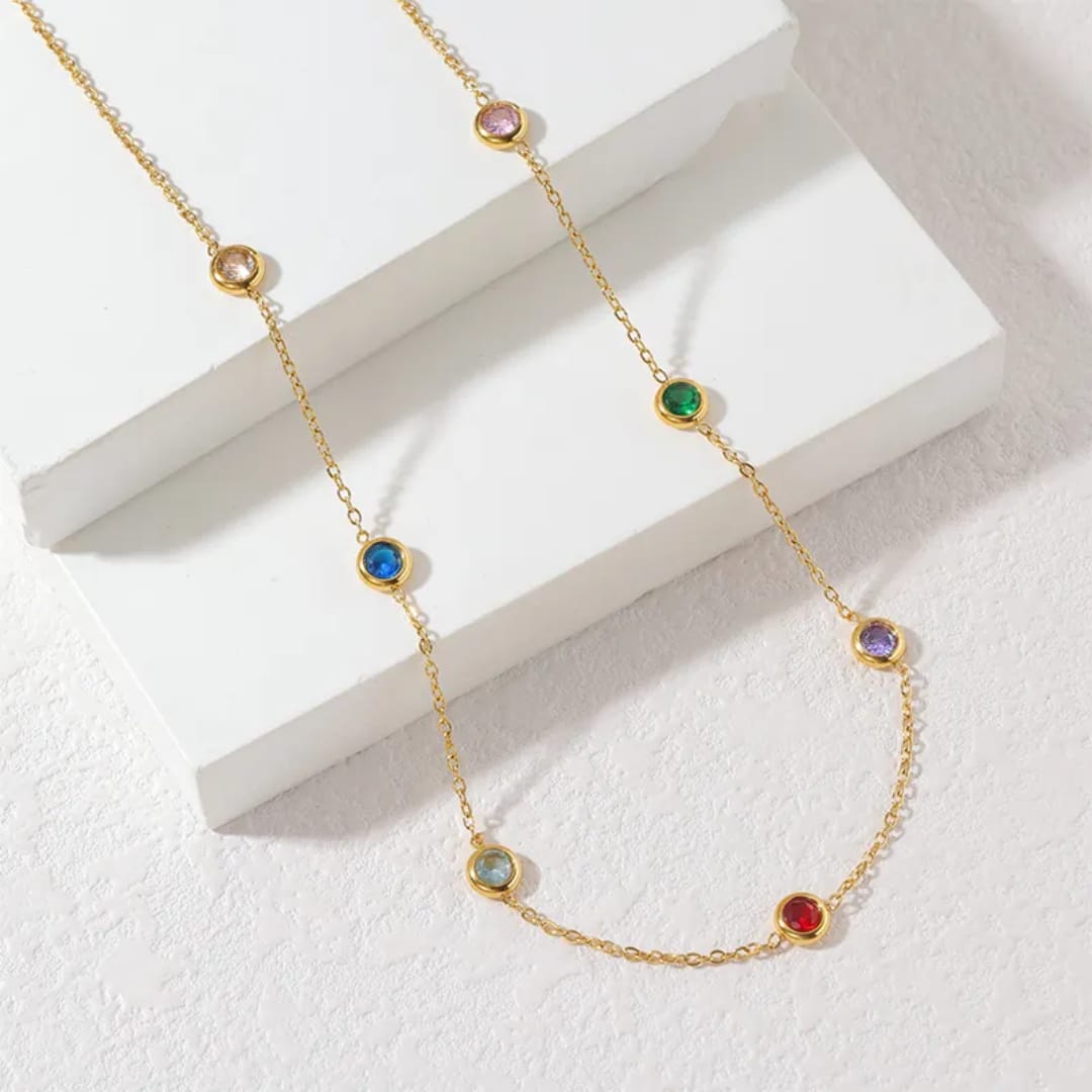 Multicolor Stone Chain Necklace