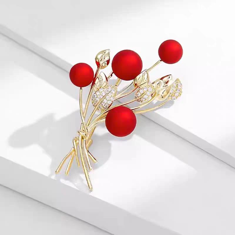 Cherry Bloom Gold Brooch