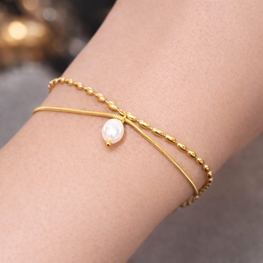Layered Pearl Drop Bracelet
