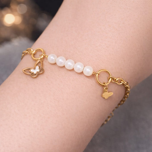 Pearl Butterfly Chain Bracelet