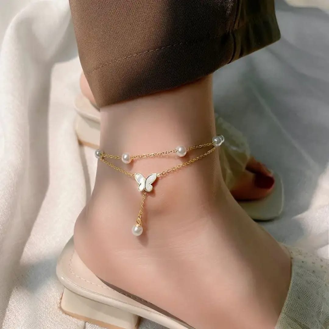Pearl Butterfly Drop Anklet