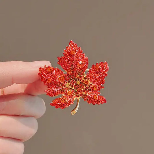 Red Crystal Leaf Brooch