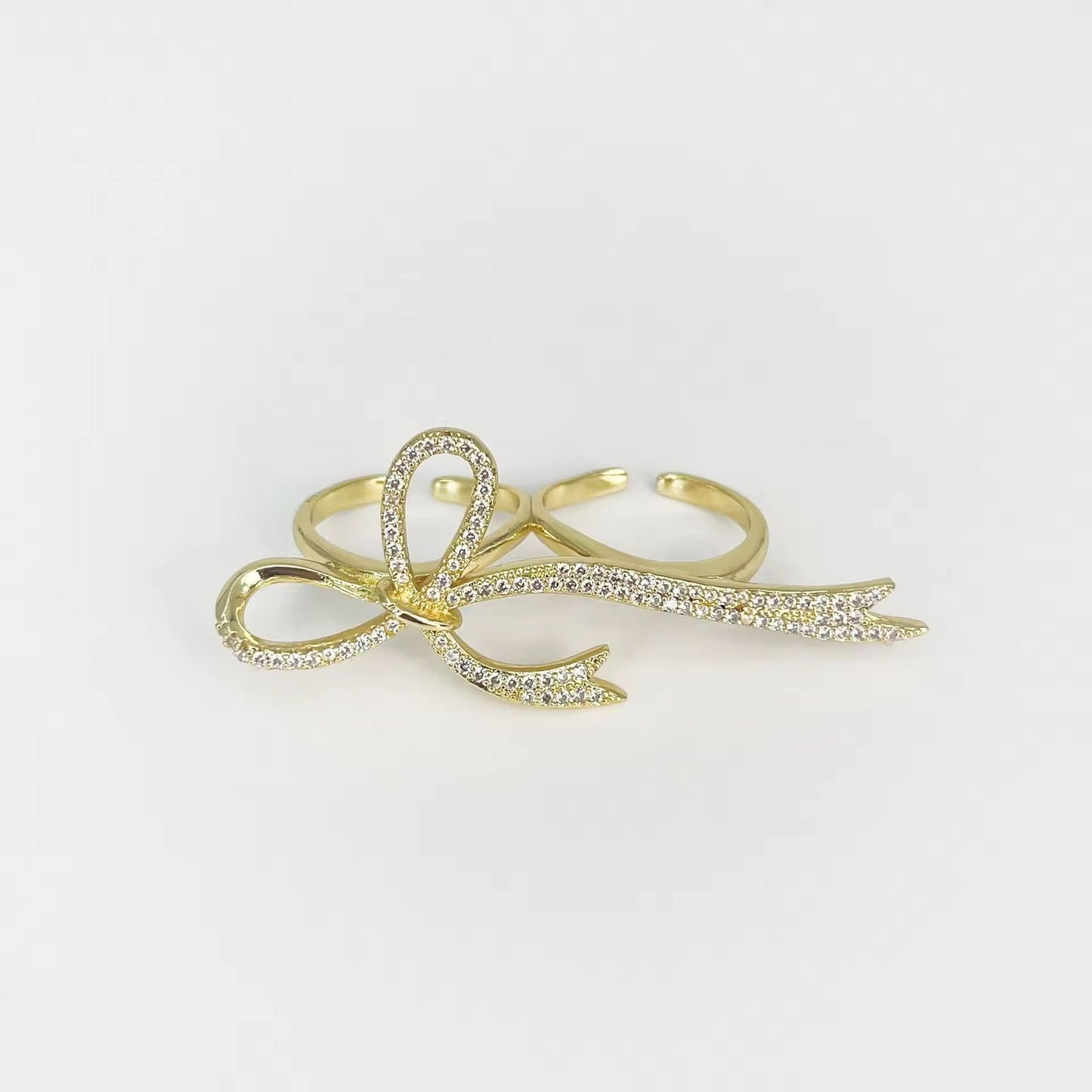Bowknot CZ Double Finger Ring