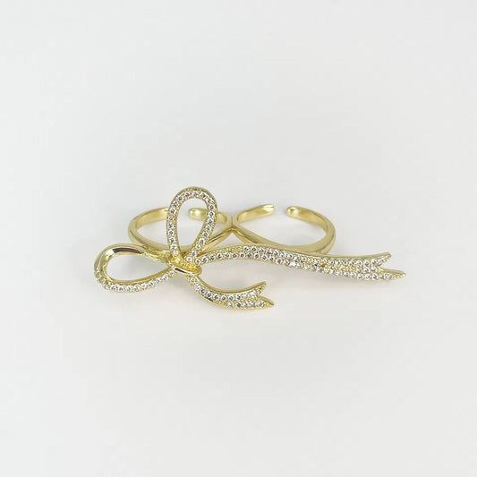 Bowknot CZ Double Finger Ring