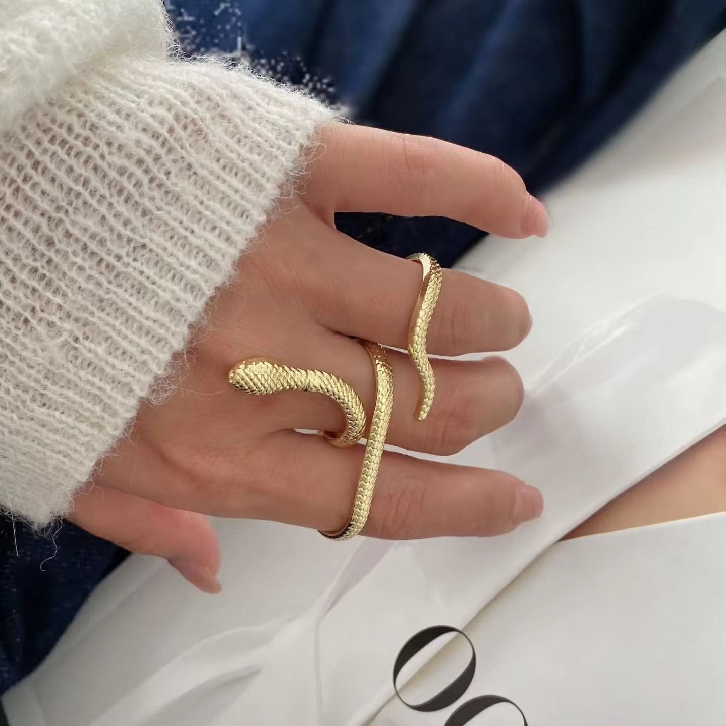 Trending Serpent Triple-Finger Ring