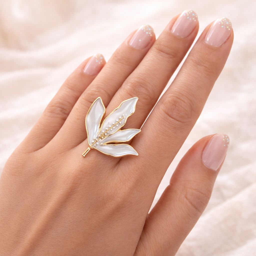 White Leaf Statement Ring