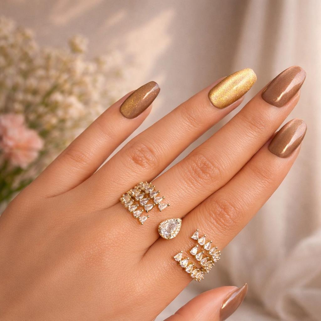 Gold Zircon Double Finger Ring