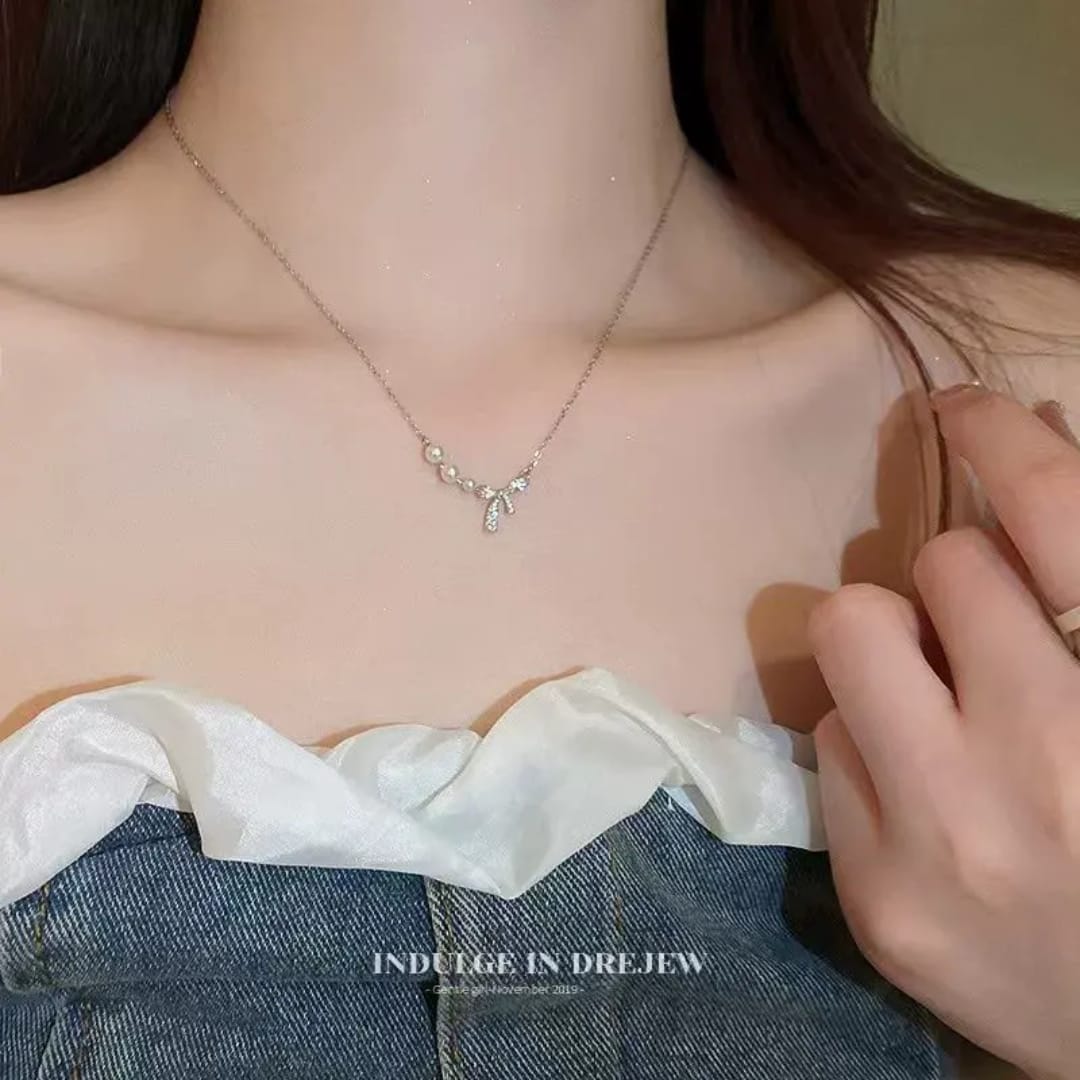 Pearl Bow Charm Necklace
