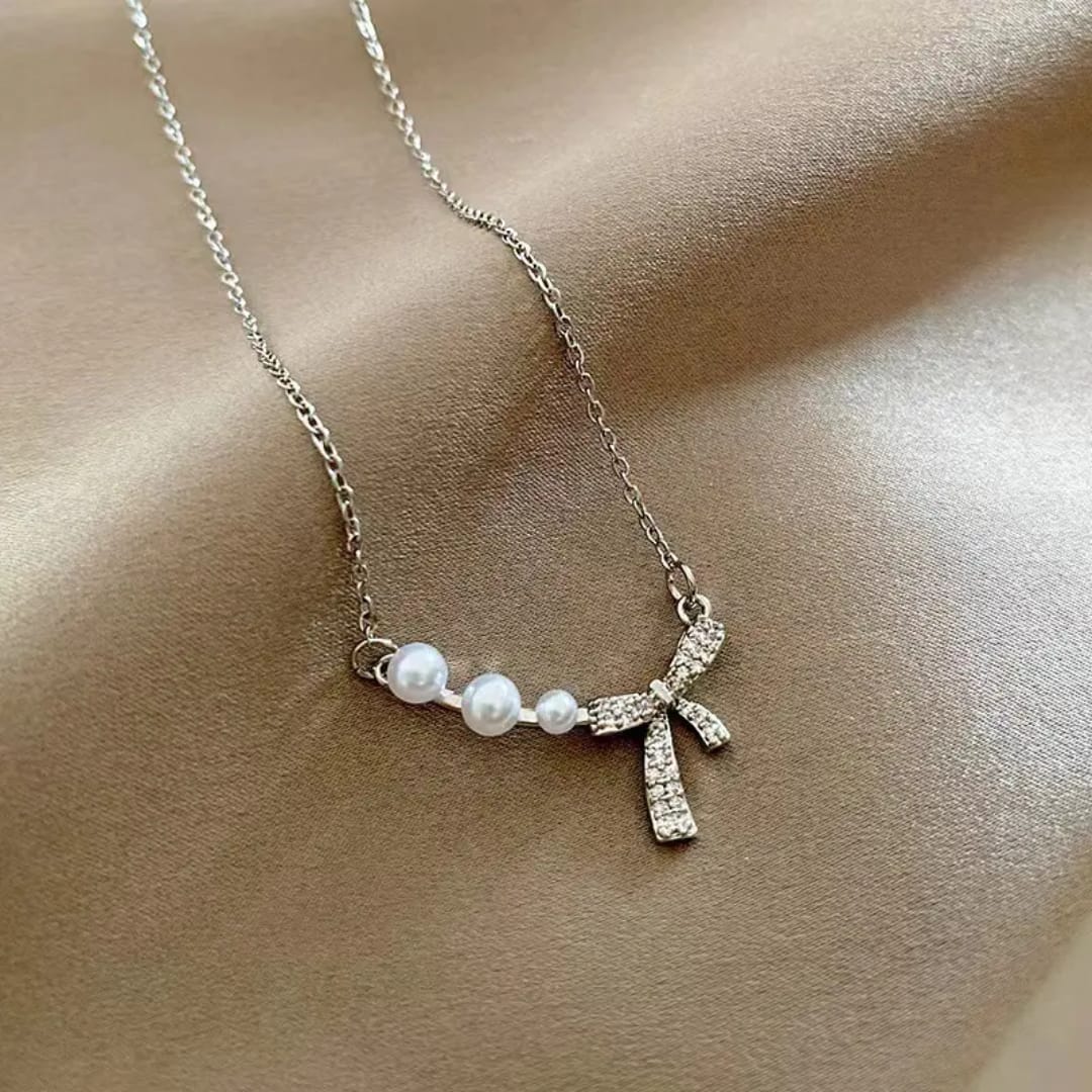 Pearl Bow Charm Necklace