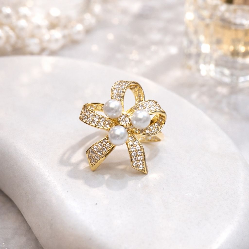 Crystal Bow Flower Ring