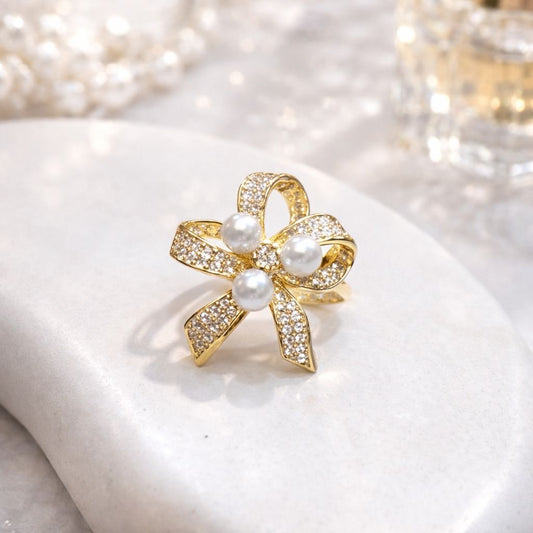 Crystal Bow Flower Ring