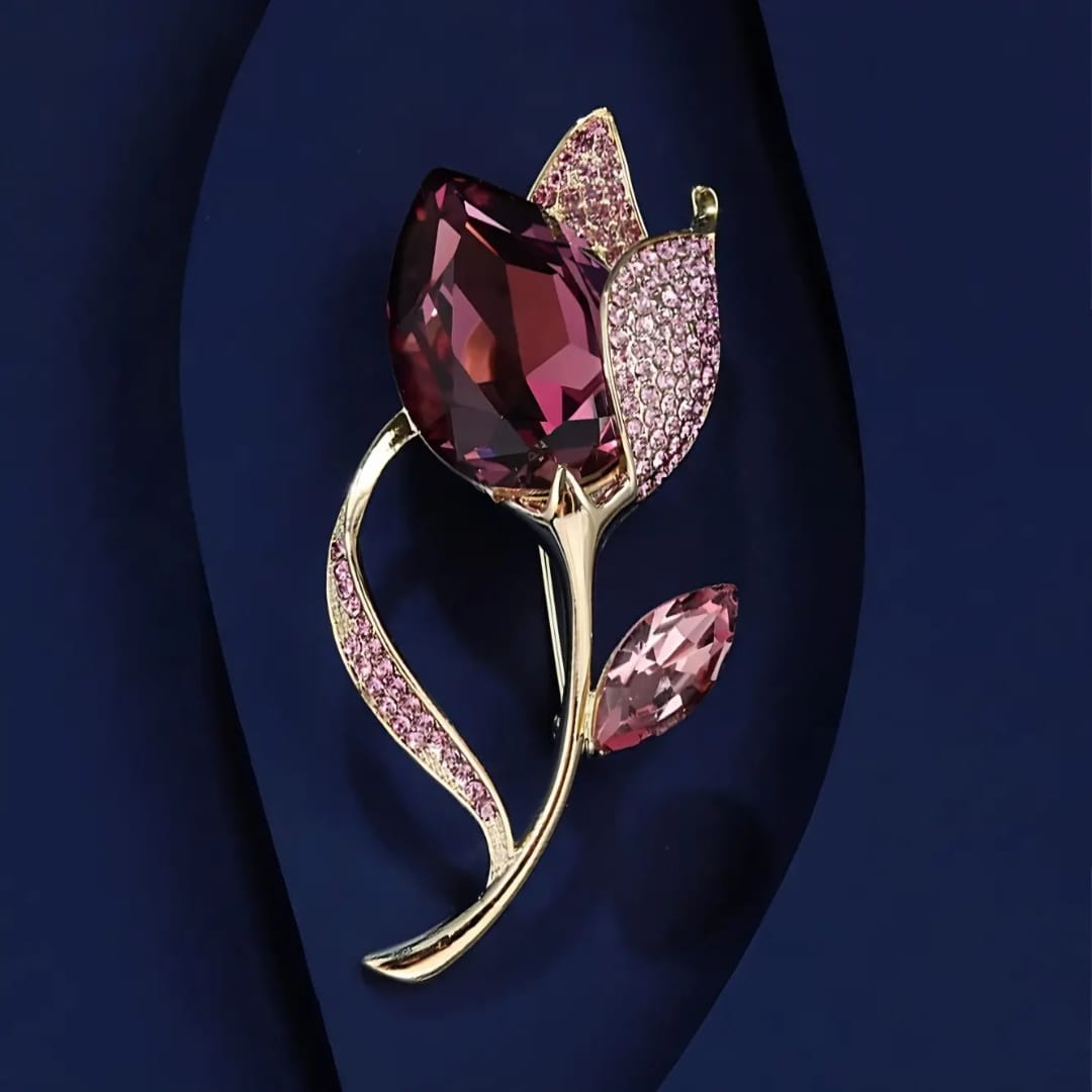 Purple Crystal Flower Brooch