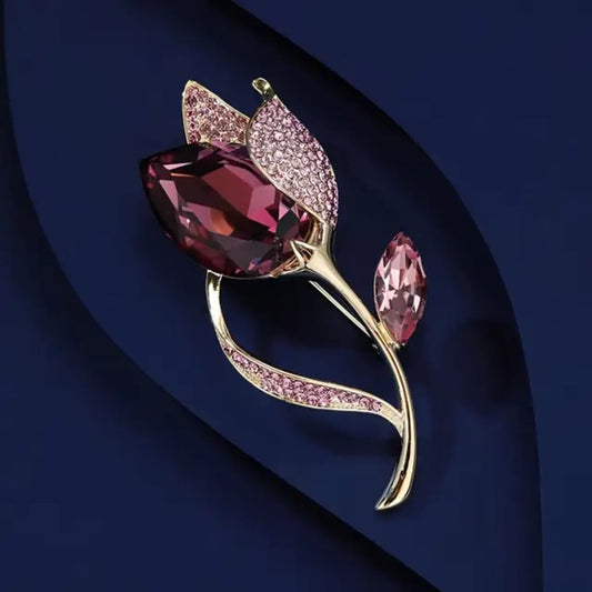 Purple Crystal Flower Brooch