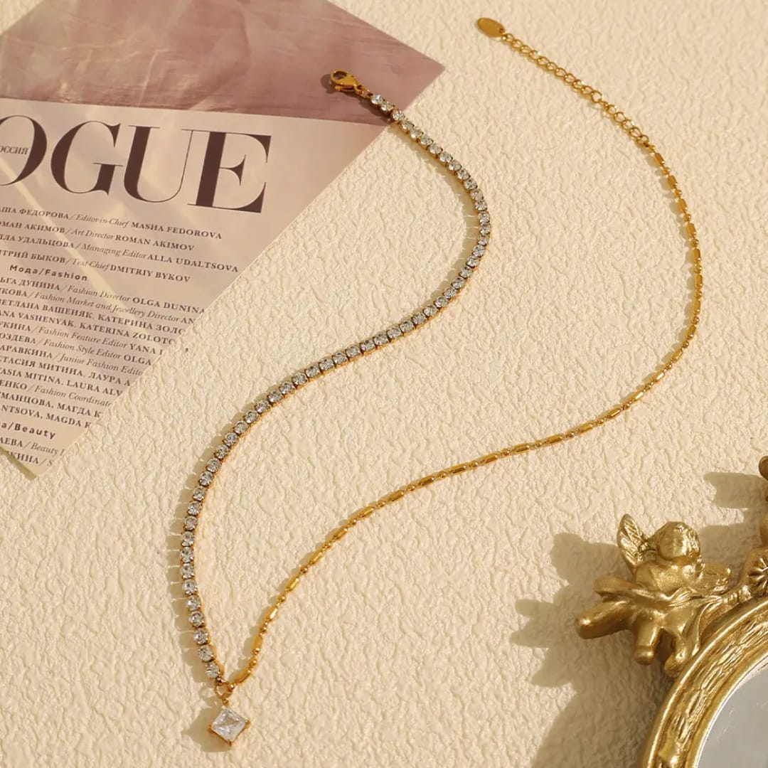 Half Tennis Chain Pendant Necklace