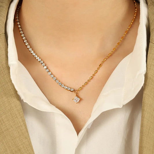 Half Tennis Chain Pendant Necklace