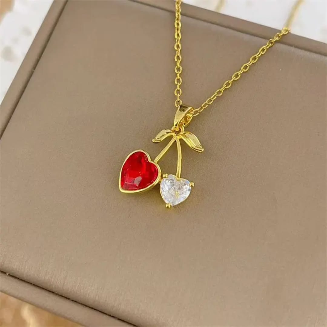 Double Heart Cherry Necklace