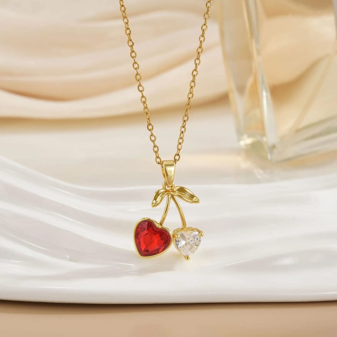 Double Heart Cherry Necklace