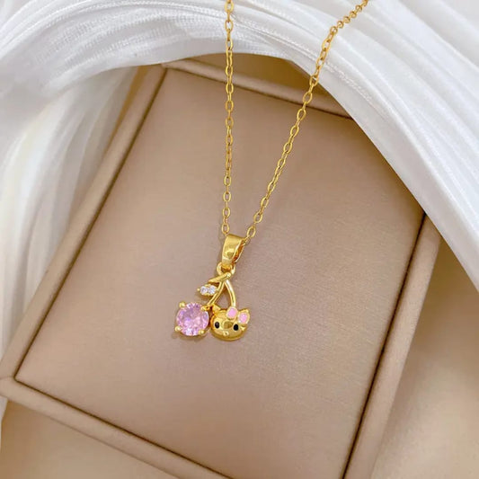 Cherry Cat Pendant Necklace