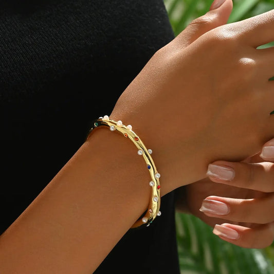 Multicolor Crystal & Pearl Gold Kada