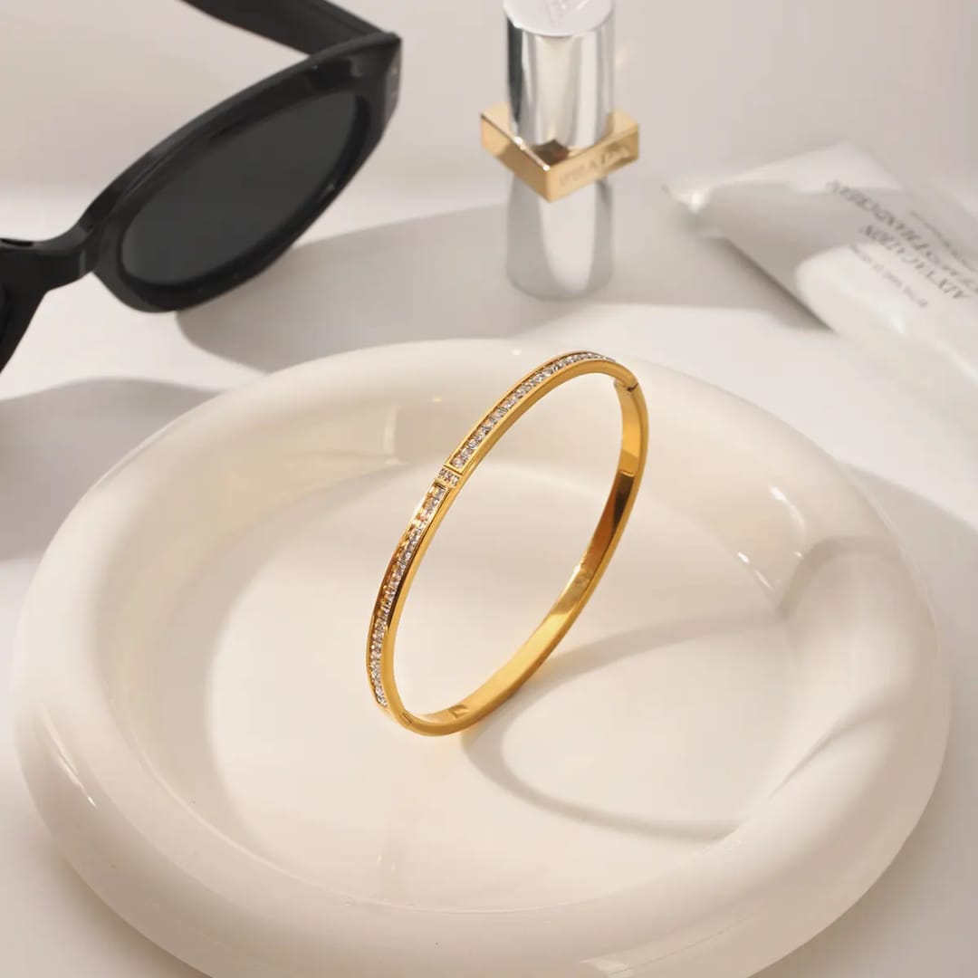 Slim Crystal Line Gold Kada