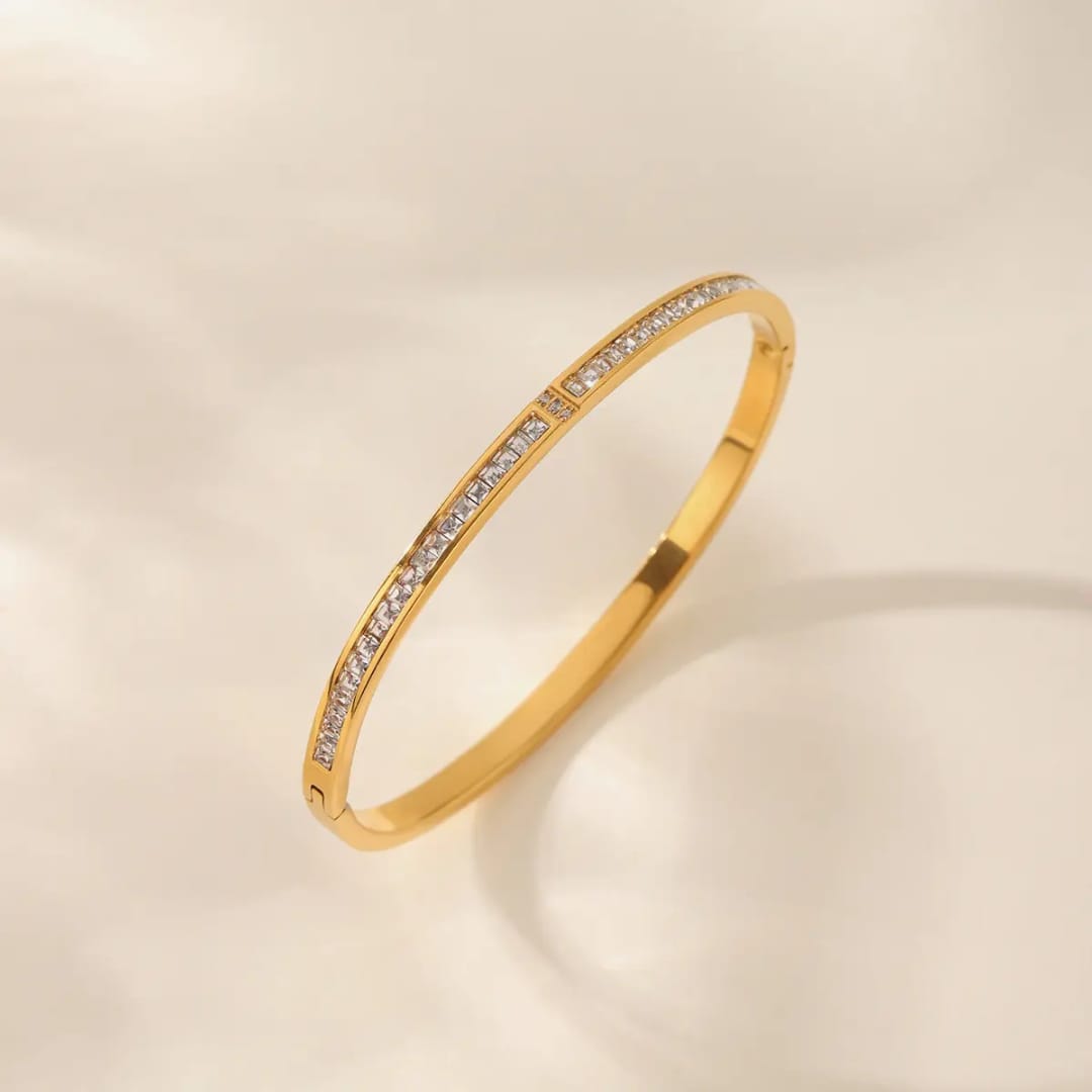 Slim Crystal Line Gold Kada
