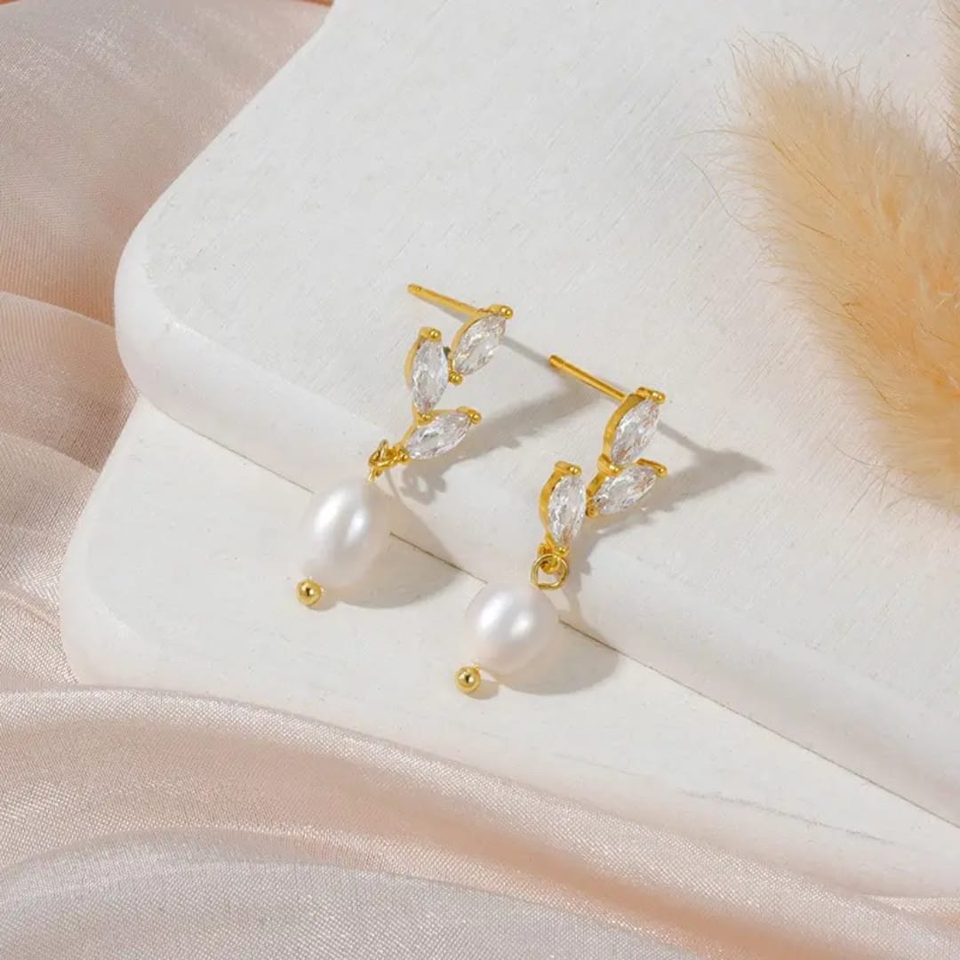 Leaf Pearl Drop Earrings