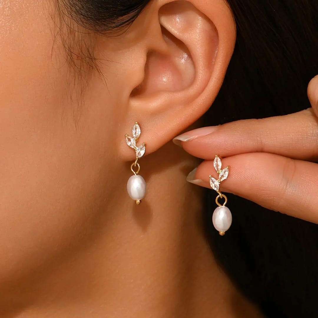 Leaf Pearl Drop Earrings