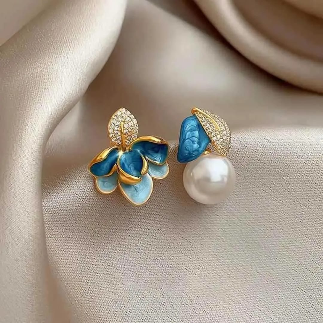 Blue Bloom Pearl Earrings