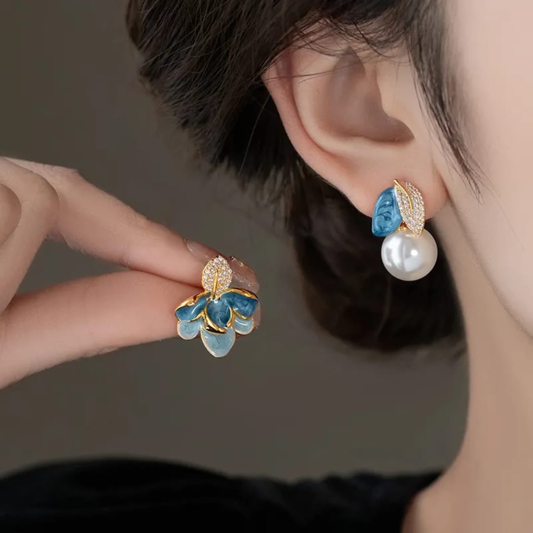 Blue Bloom Pearl Earrings