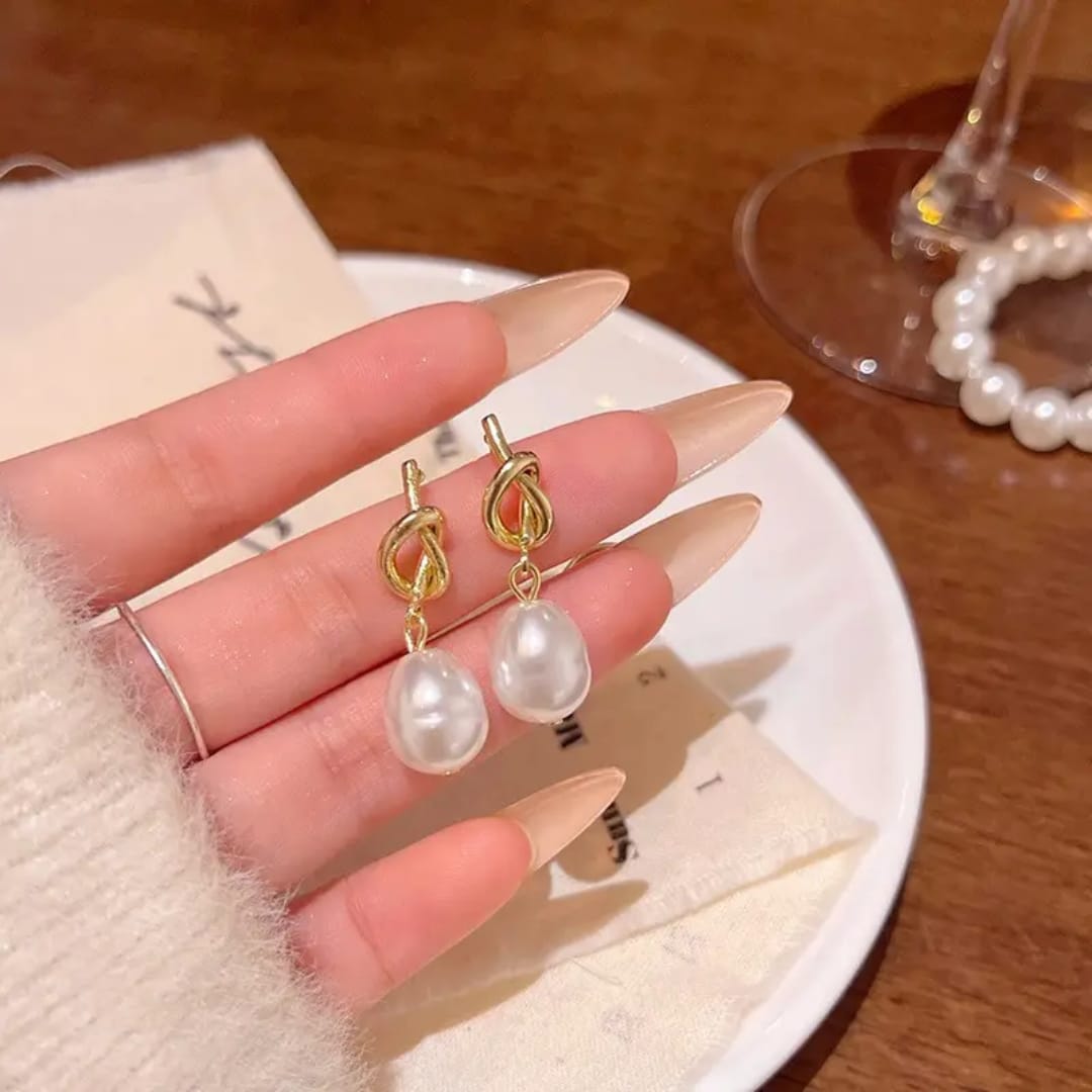 Pearl Knot Drop Earrings