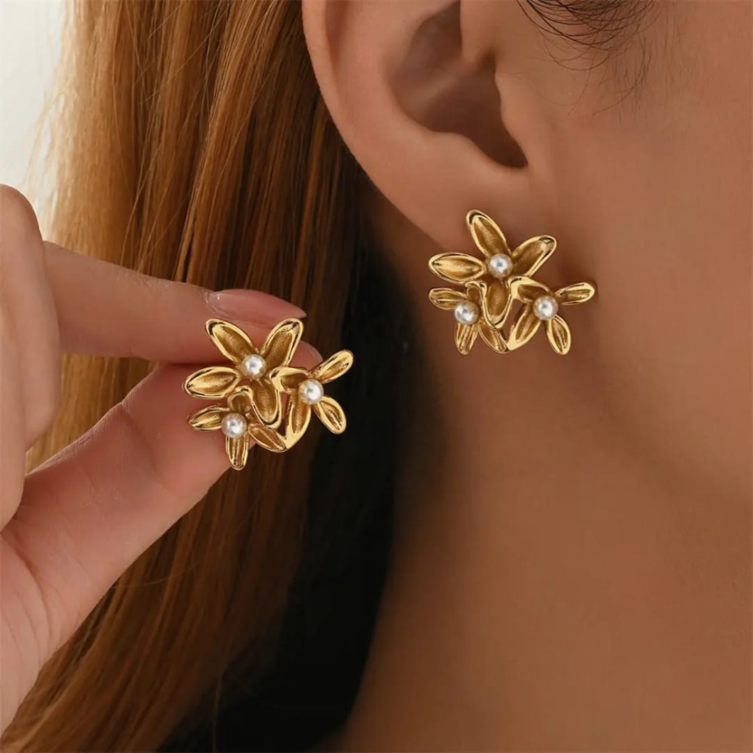Gold Bloom Pearl Earrings
