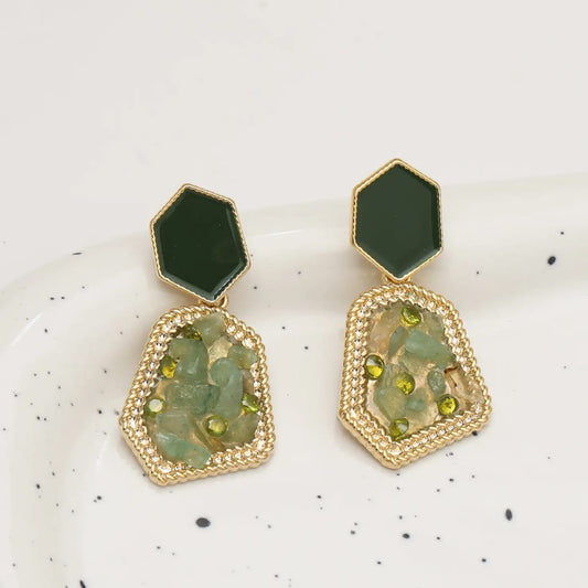 Green Stone Drop Earrings