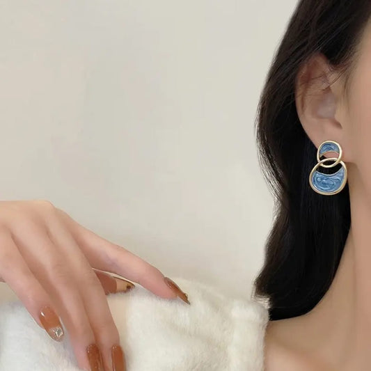 Blue Abstract Round Earrings