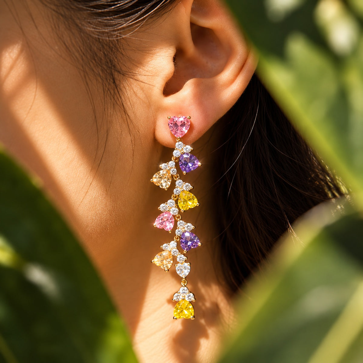 Rainbow Heart Dangle Earrings