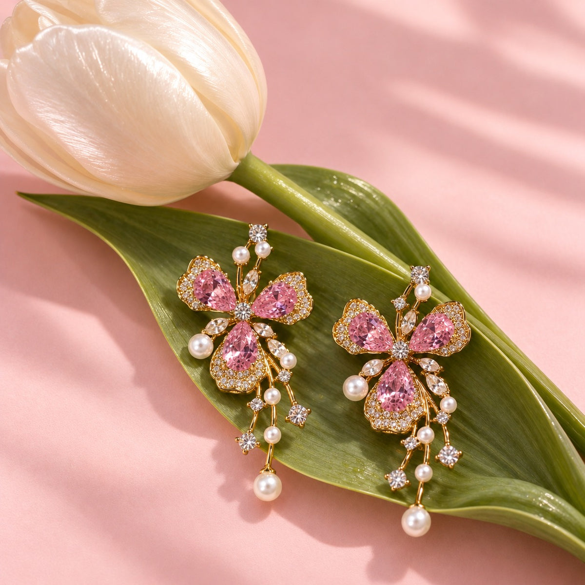 Blush Pink Floral Statement Earrings