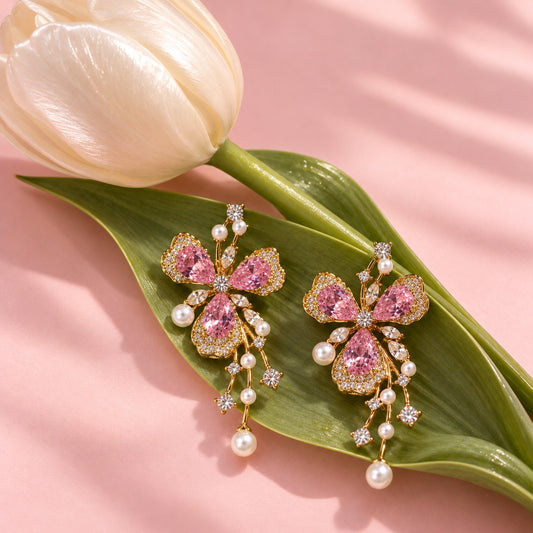 Blush Pink Floral Statement Earrings