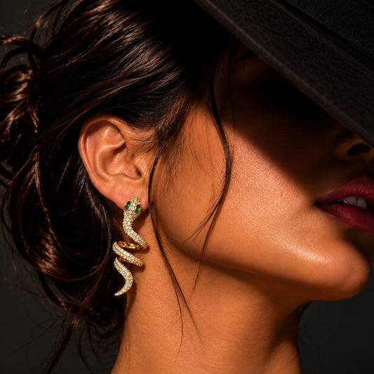 Gold Crystal Serpent Drop Earrings
