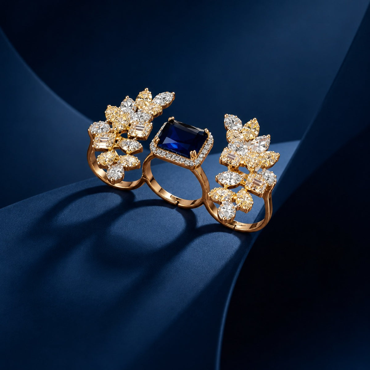 Gold Gemstone Triple Ring