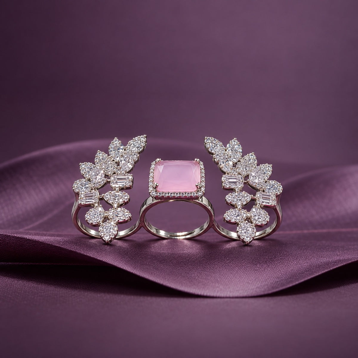 Silver Gemstone Triple Ring