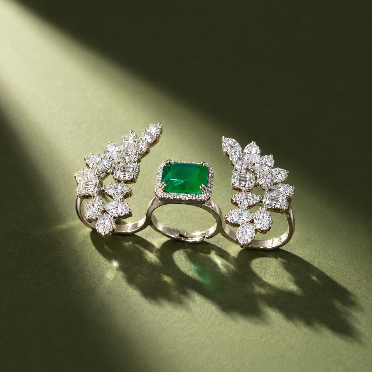 Silver Gemstone Triple Ring