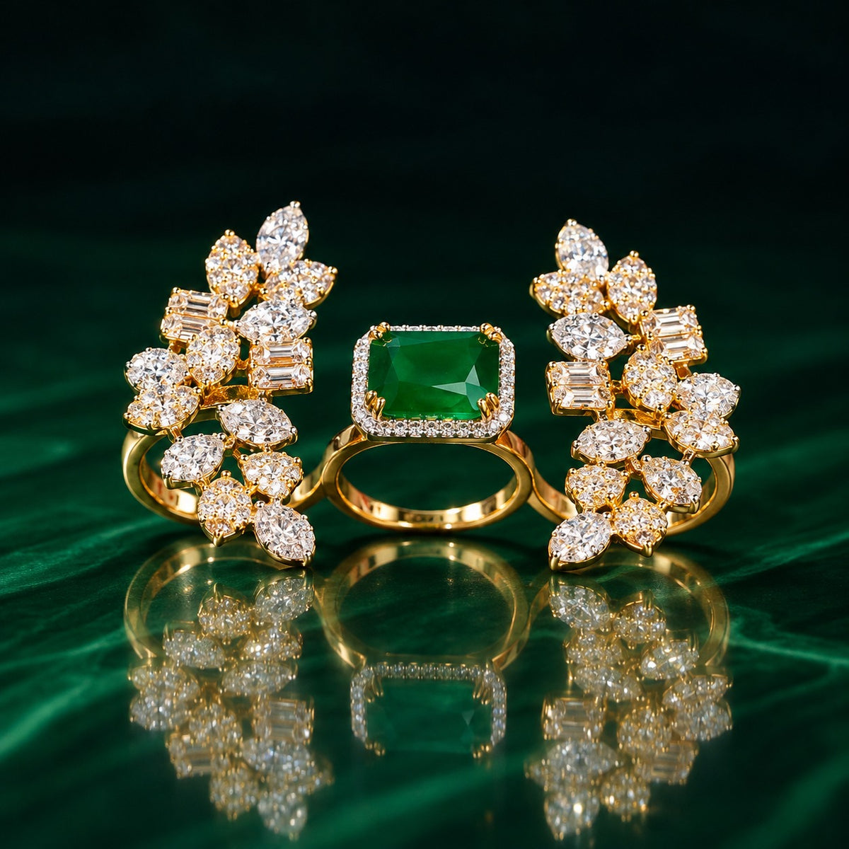 Gold Gemstone Triple Ring