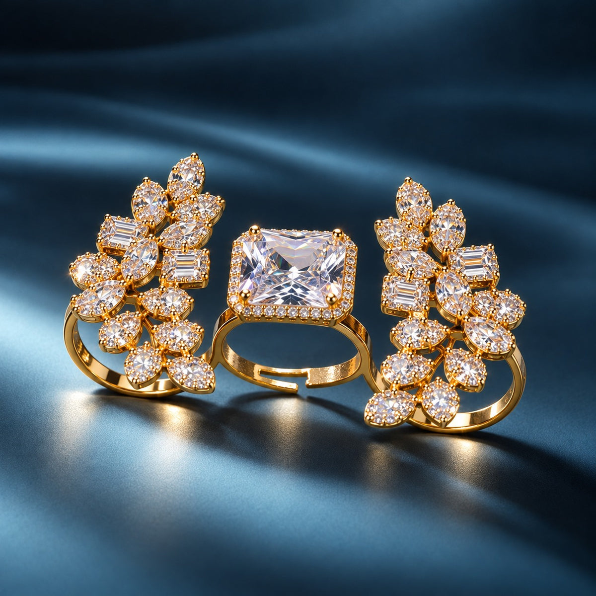 Gold Gemstone Triple Ring