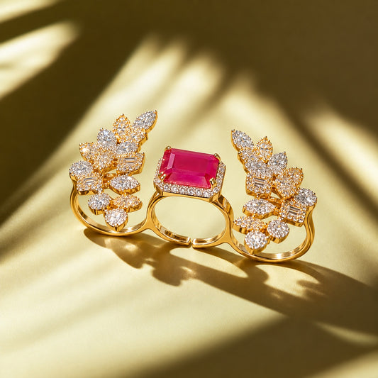 Gold Gemstone Triple Ring