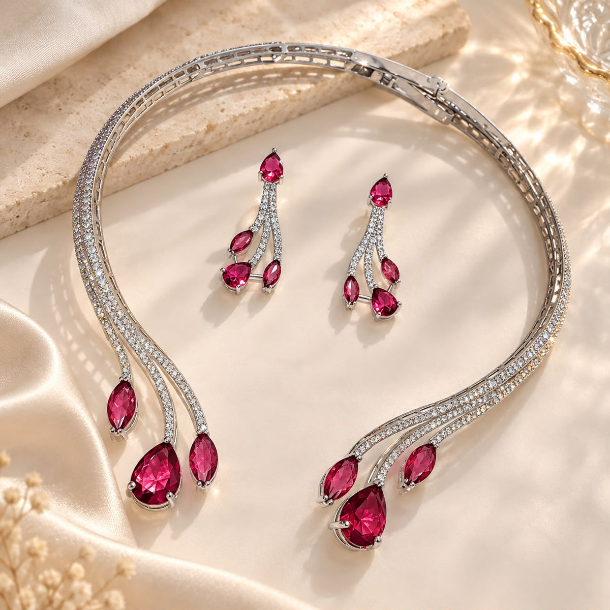 Crystal Cascade Necklace Set