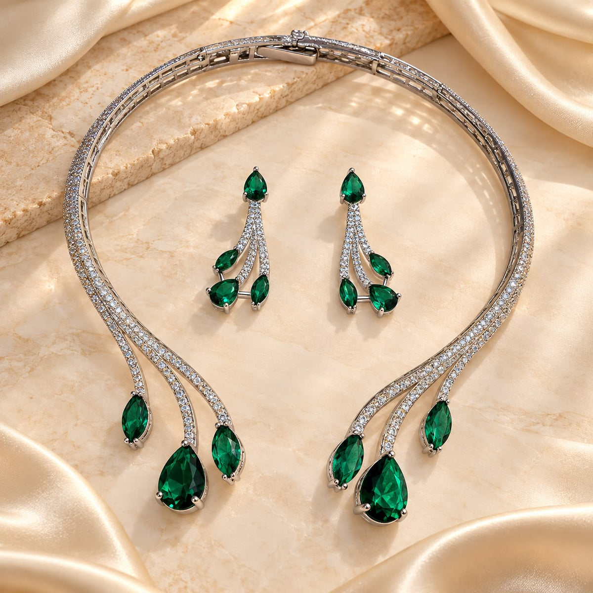 Crystal Cascade Necklace Set