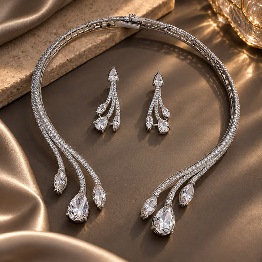 Crystal Cascade Necklace Set